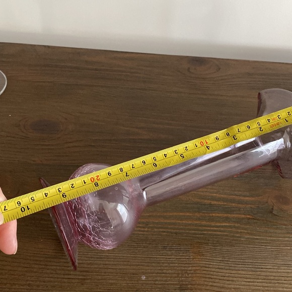 Vintage Hand Blown Pink Fluted Crackle Glass Vase 9.25"H Ruffled Edge. - Picture 6 of 6